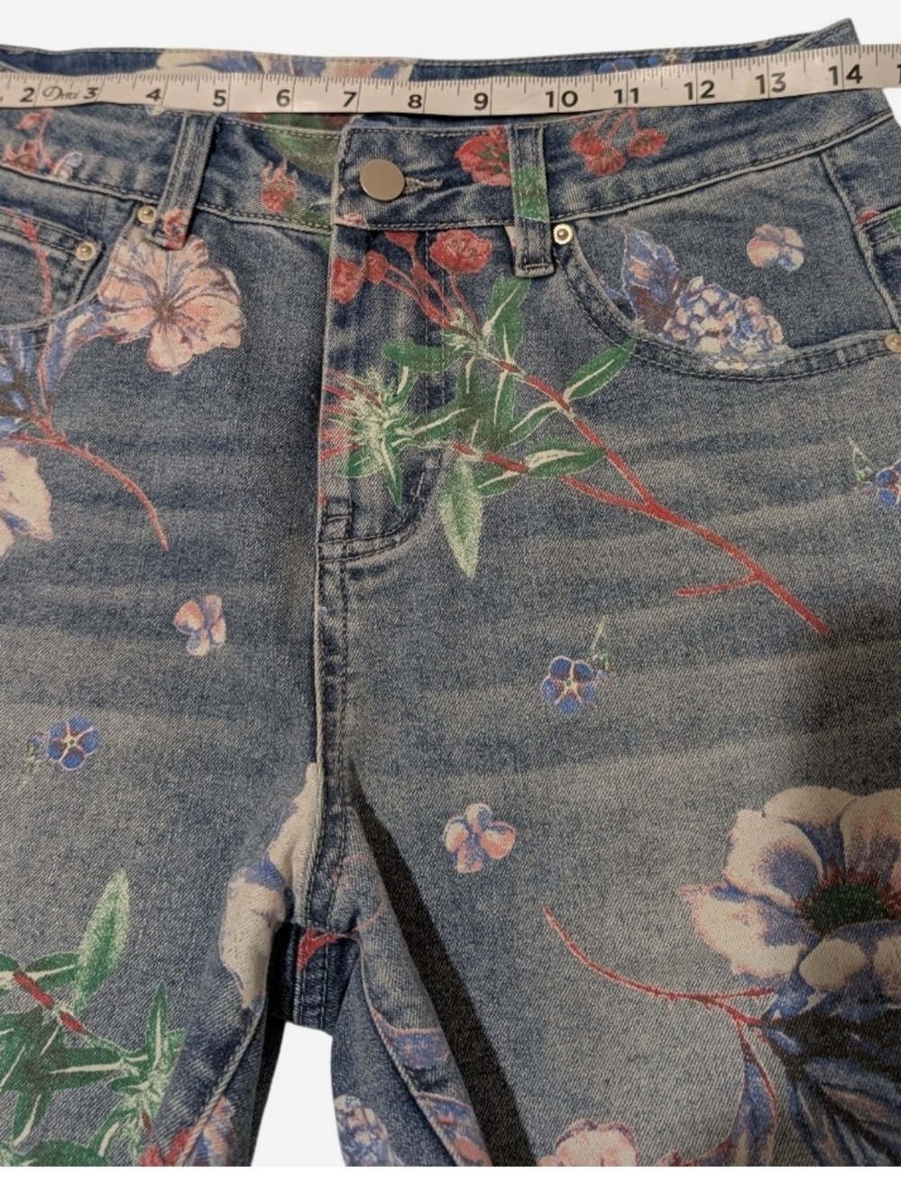 Pre-owned Floral Print Jean Shorts - Flamingoals Blue Multicolor - Picture 4 of 7